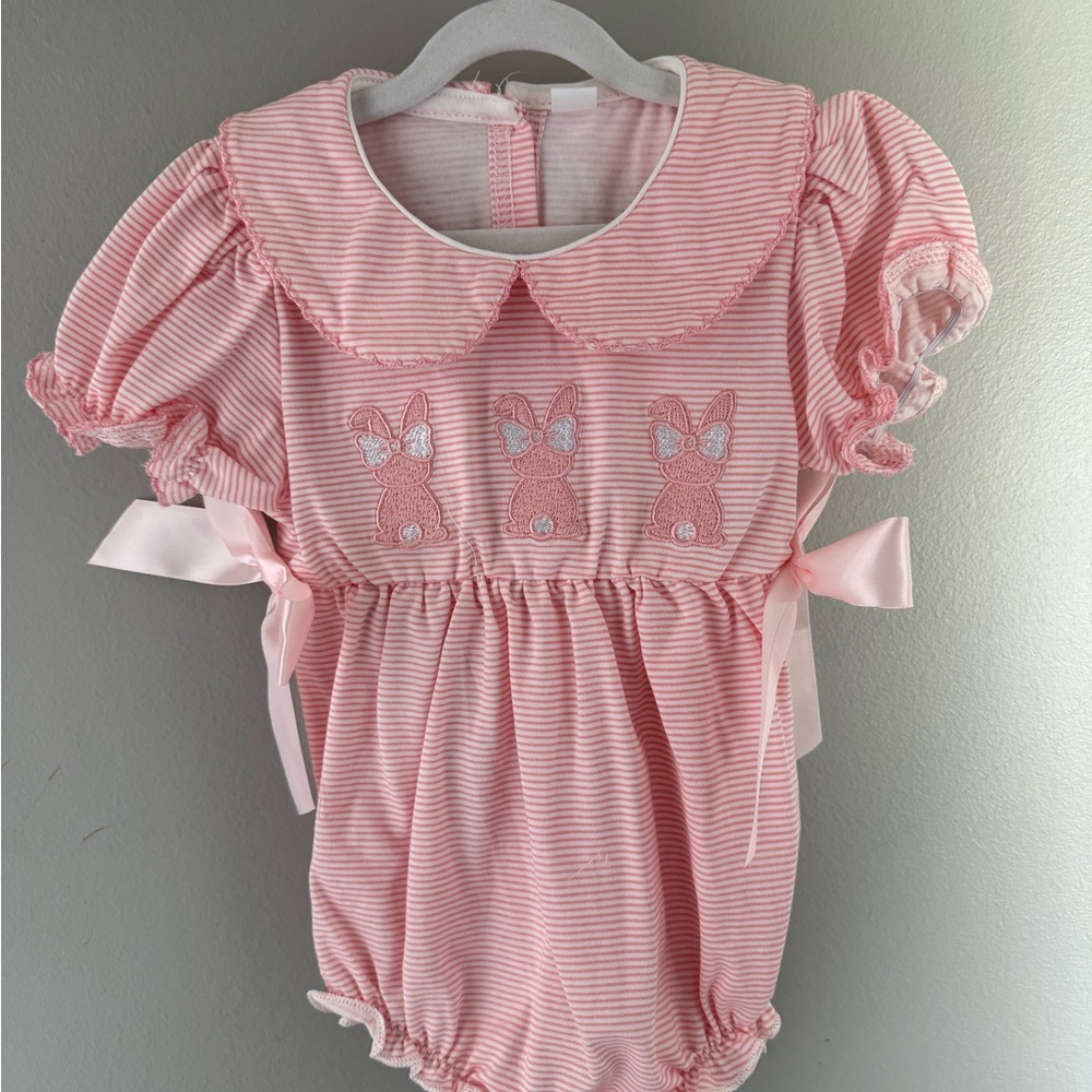 Source Unknown Pink Striped Bunny Romper